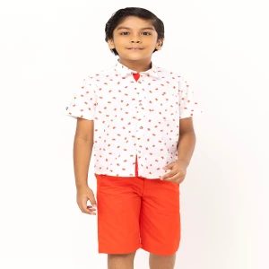 White Printed Cotton Shirt Pant Set